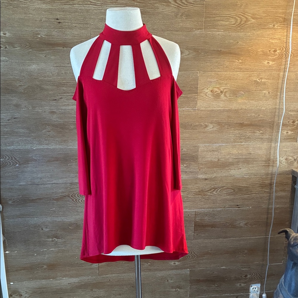 Red Cut-Out Halter Dress
